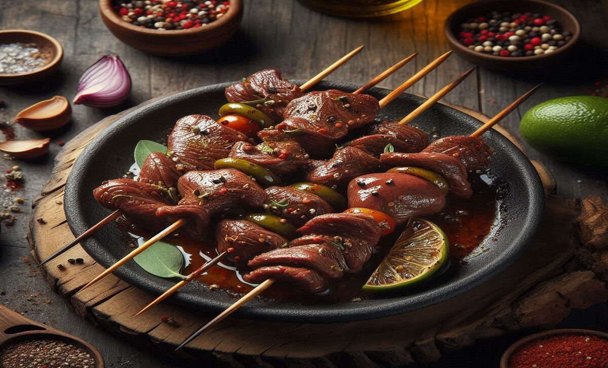 Anticuchos De Corazón: Marinated Beef Hearts On A Stick