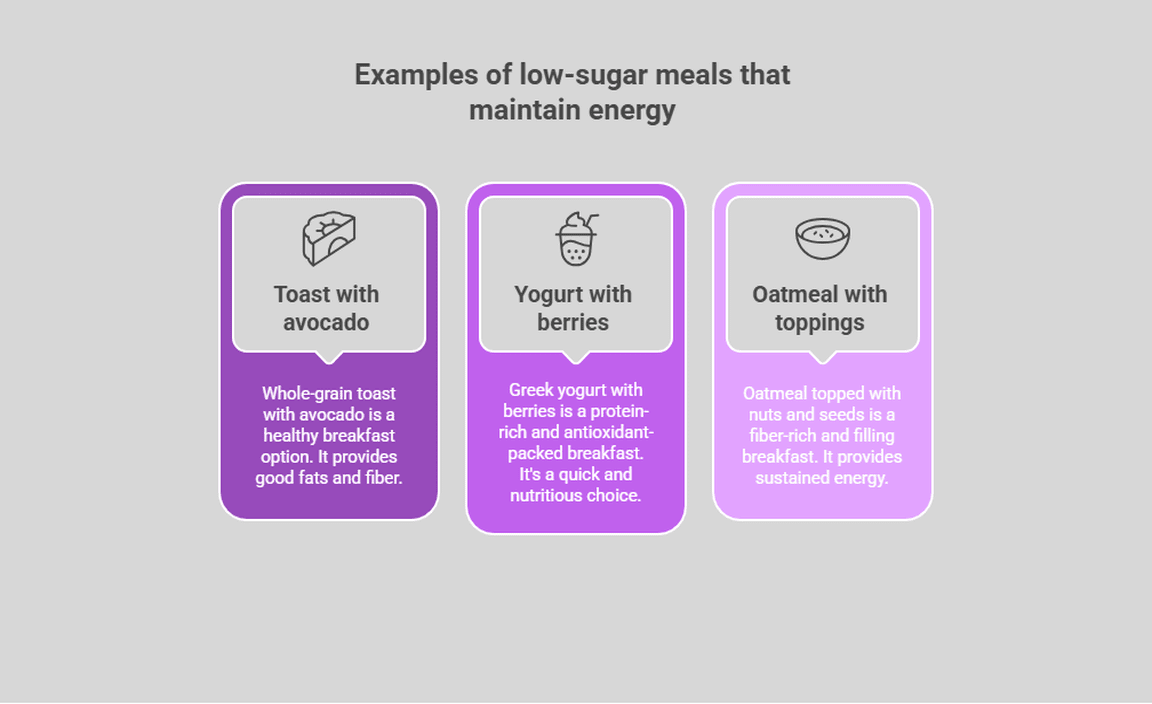 Examples of low-sugar meals that maintain energy